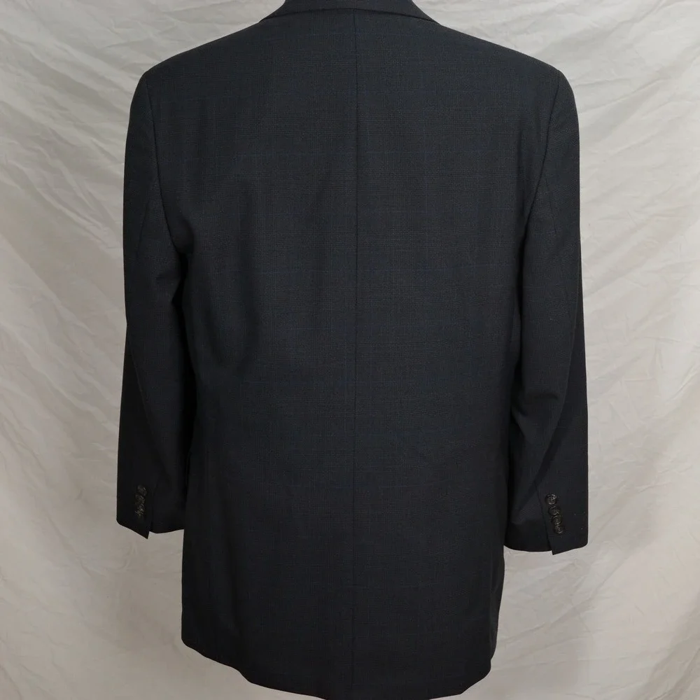 Ralph Lauren Suit Men 40T 36W 32L Black Blue Windowpane Plaid‎ 3 Button Wool VTG